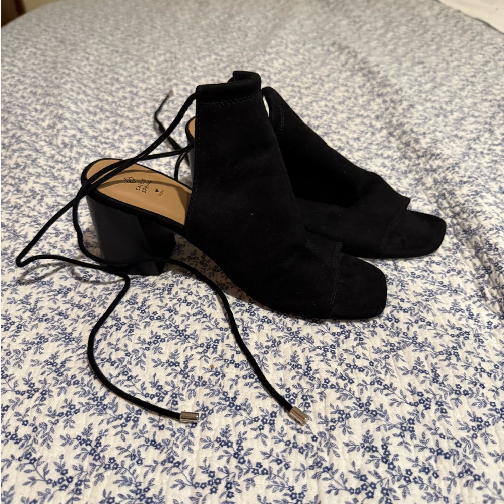 Lace Up Open Toe Block Heels